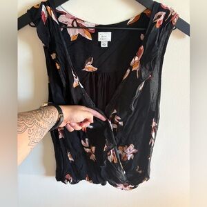 A New Day Black Top with Floral Accents